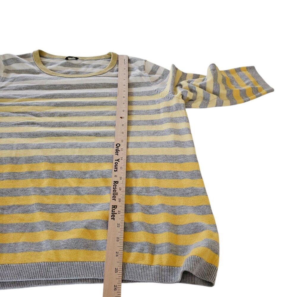 Talbots Sweater 2X Ombre Stripe Yellow Gray White 3/4 Sleeve Preppy Crew Neck - Picture 8 of 9